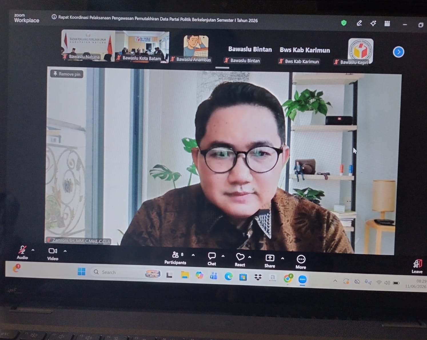 Bawaslu Kabupaten Lingga mengikuti Rapat Koordinasi Pemutakhiran Data Partai Politik Secara Berkelanjutan Semester I Tahun 2026